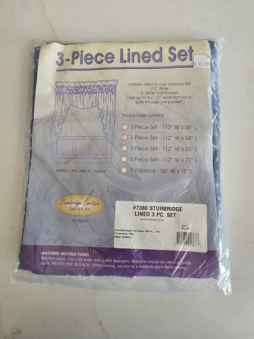 Camrbidge Curtain 3-Piece Lined Curtain Set - Blue With White Flowers